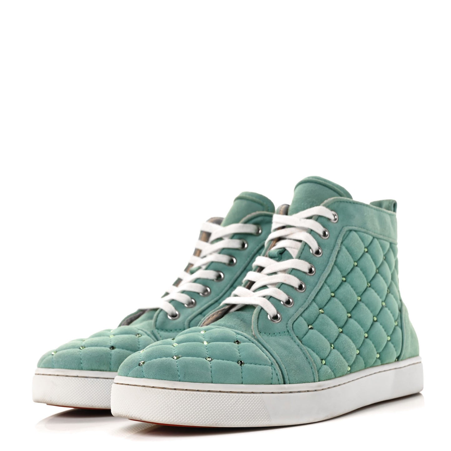 Calfskin Suede Quilted Crystal High Top Flat Sneakers 40
