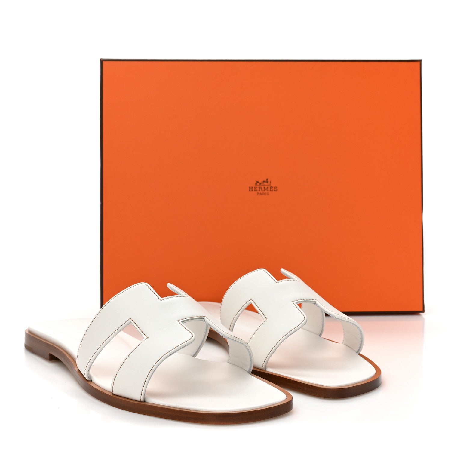 Hermes Box Calfskin Oran Sandals 37.5 White 9 of 9