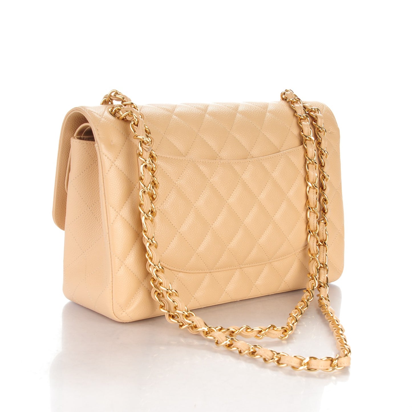 Caviar Quilted Jumbo Double Flap Beige Clair