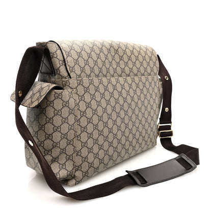 Gucci GG Supreme Monogram Selleria Calfskin Messenger Diaper Bag Beige Ebony Cocoa Dark Chocolate 4 of 11