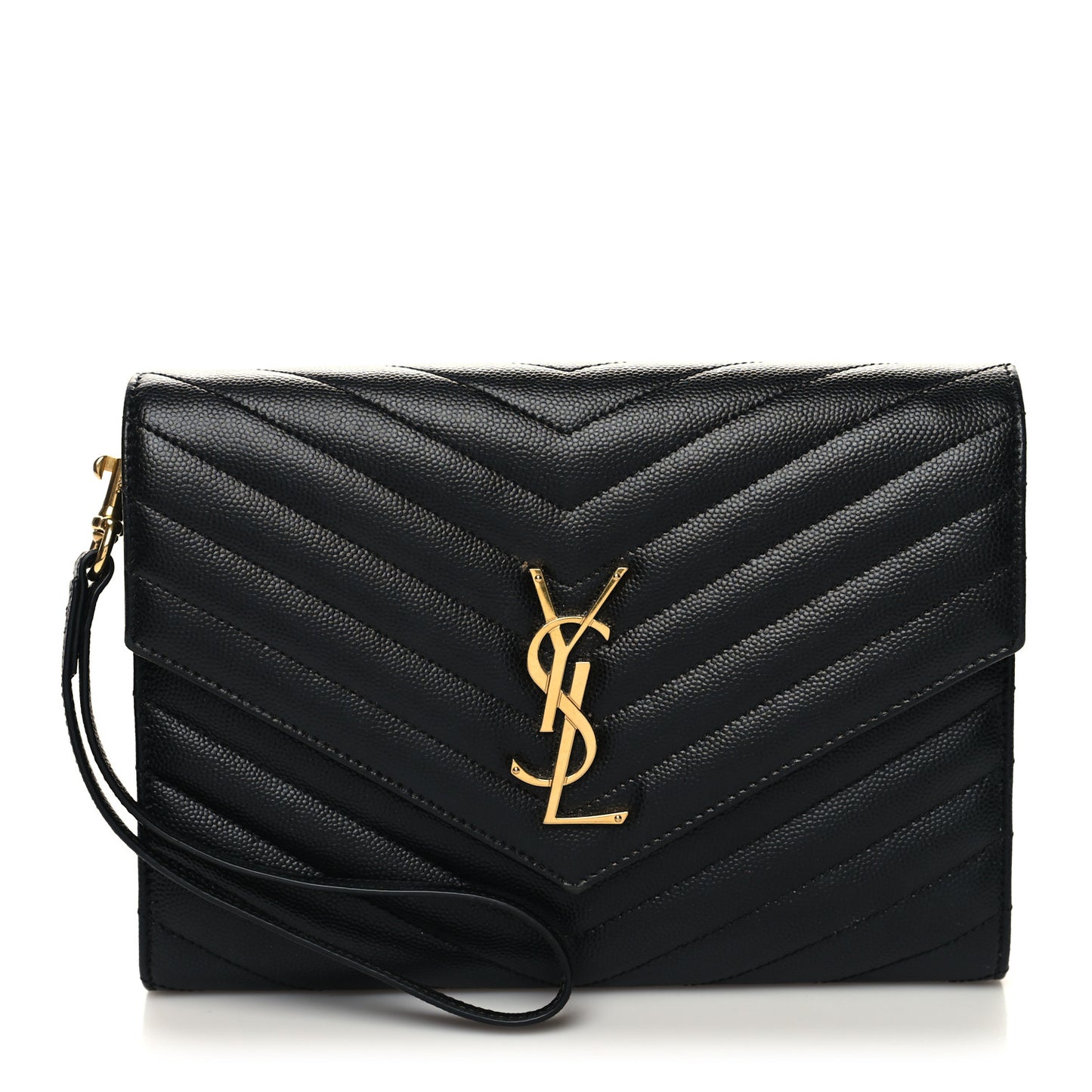 Grain De Poudre Matelasse Chevron Monogram Envelope Clutch Black