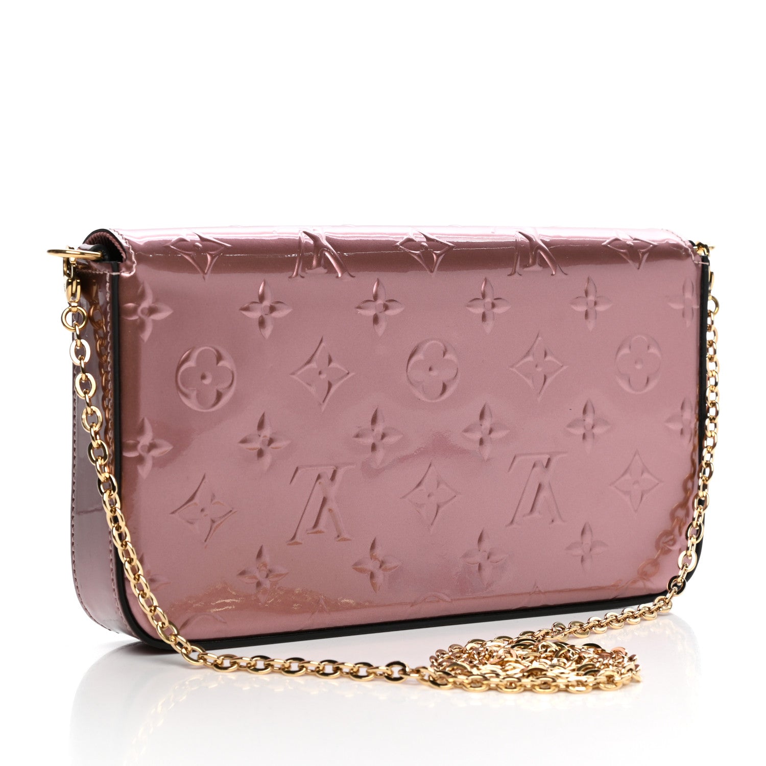 Louis Vuitton Vernis Pochette Felicie Chain Wallet Metallic Pale Pink 3 of 13