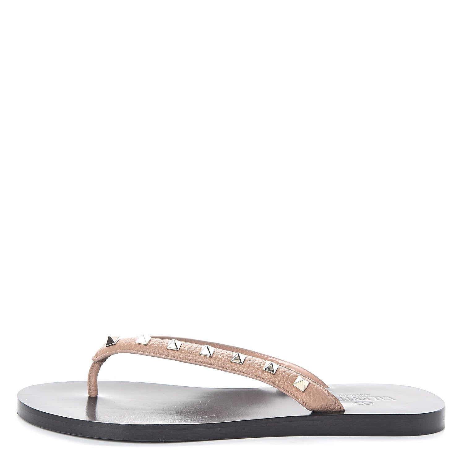 Valentino Garavani Grained Calfskin Rockstud Flat Thong Sandals 39 Soft Noisette 1 of 7