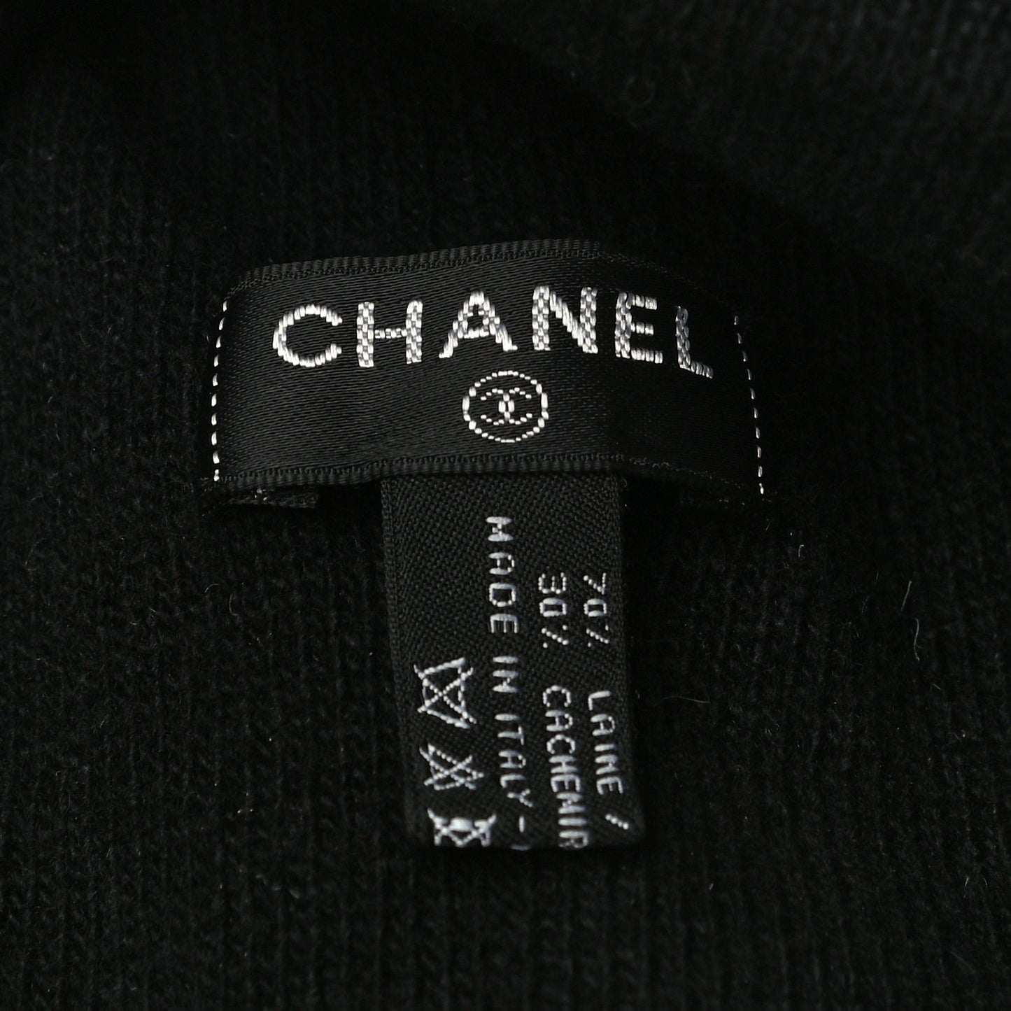 Wool Cashmere Logo Beanie Hat Black Light Grey