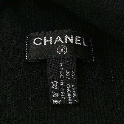 Chanel Wool Cashmere Logo Beanie Hat Black Light Grey 5 of 7
