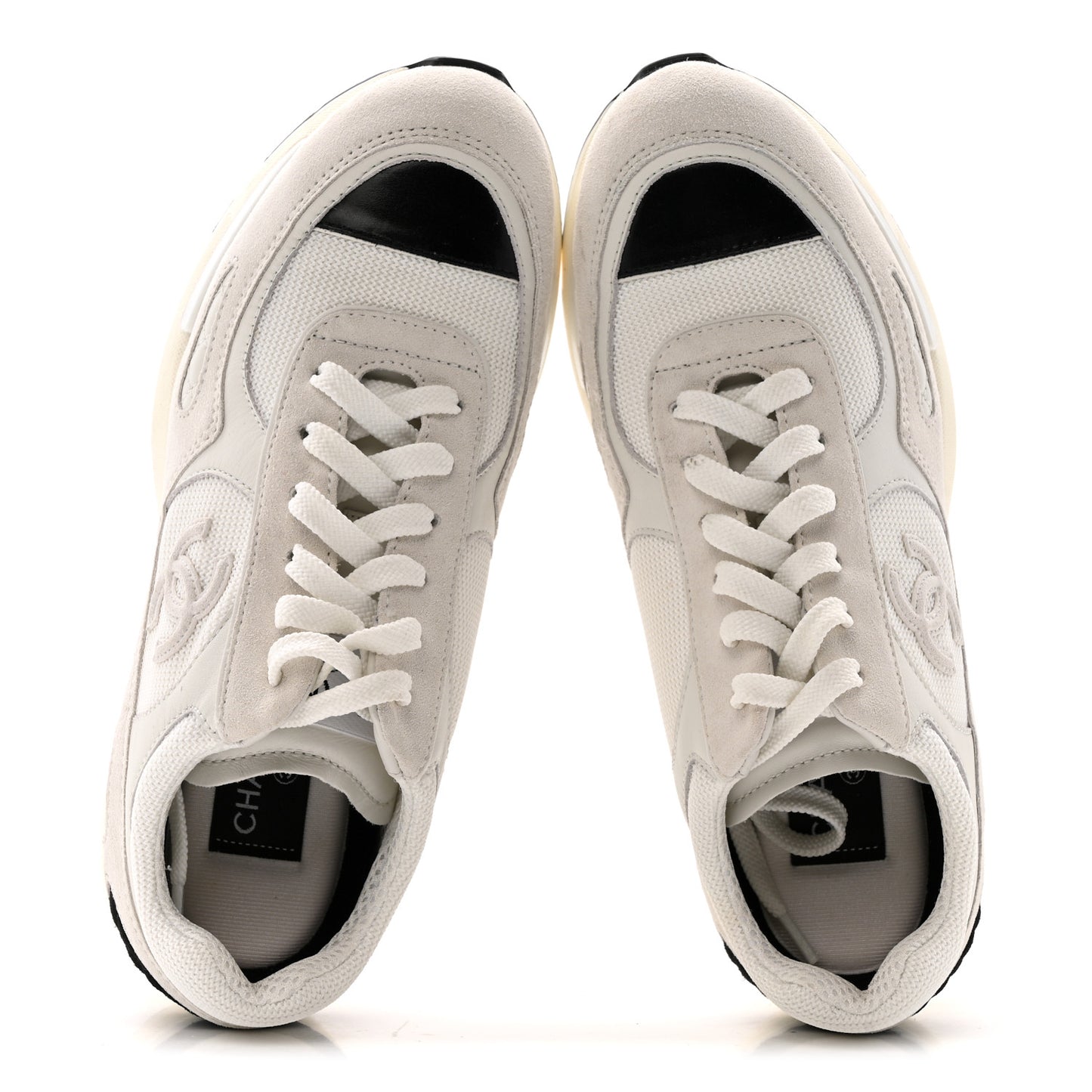 Mixed Fibers Suede Shiny Calfskin Womens CC Sneakers 39 White