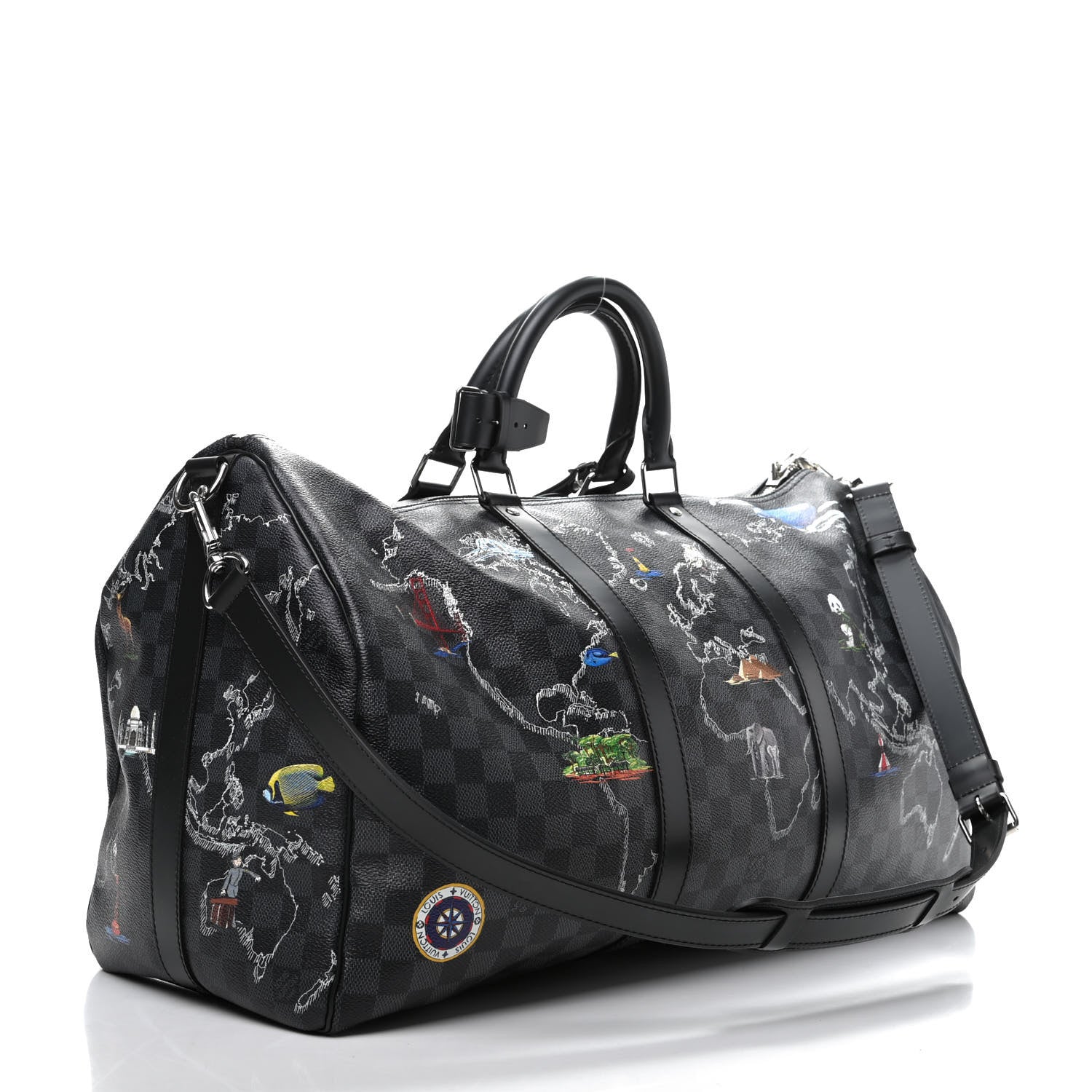 Louis Vuitton Damier Graphite World Map Keepall Bandouliere 50 2 of 7