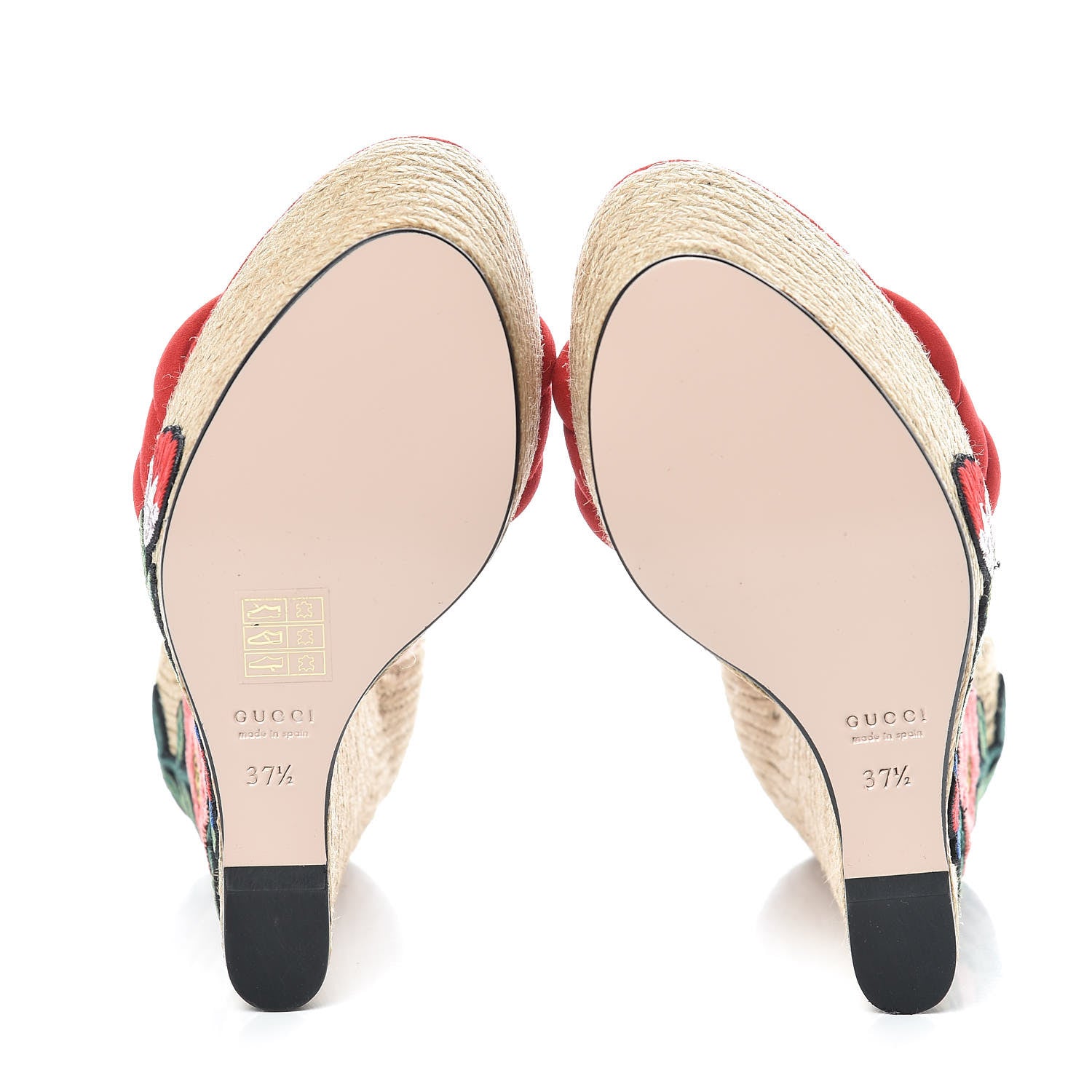 Gucci Kid Scamosciato Ophelia Espadrille Platform Wedge Sandals 37.5 Hibiscus Rd 7 of 8