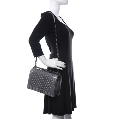 Chanel Metallic Calfskin Quilted New Medium Boy Flap Dark Silver 2 of 13