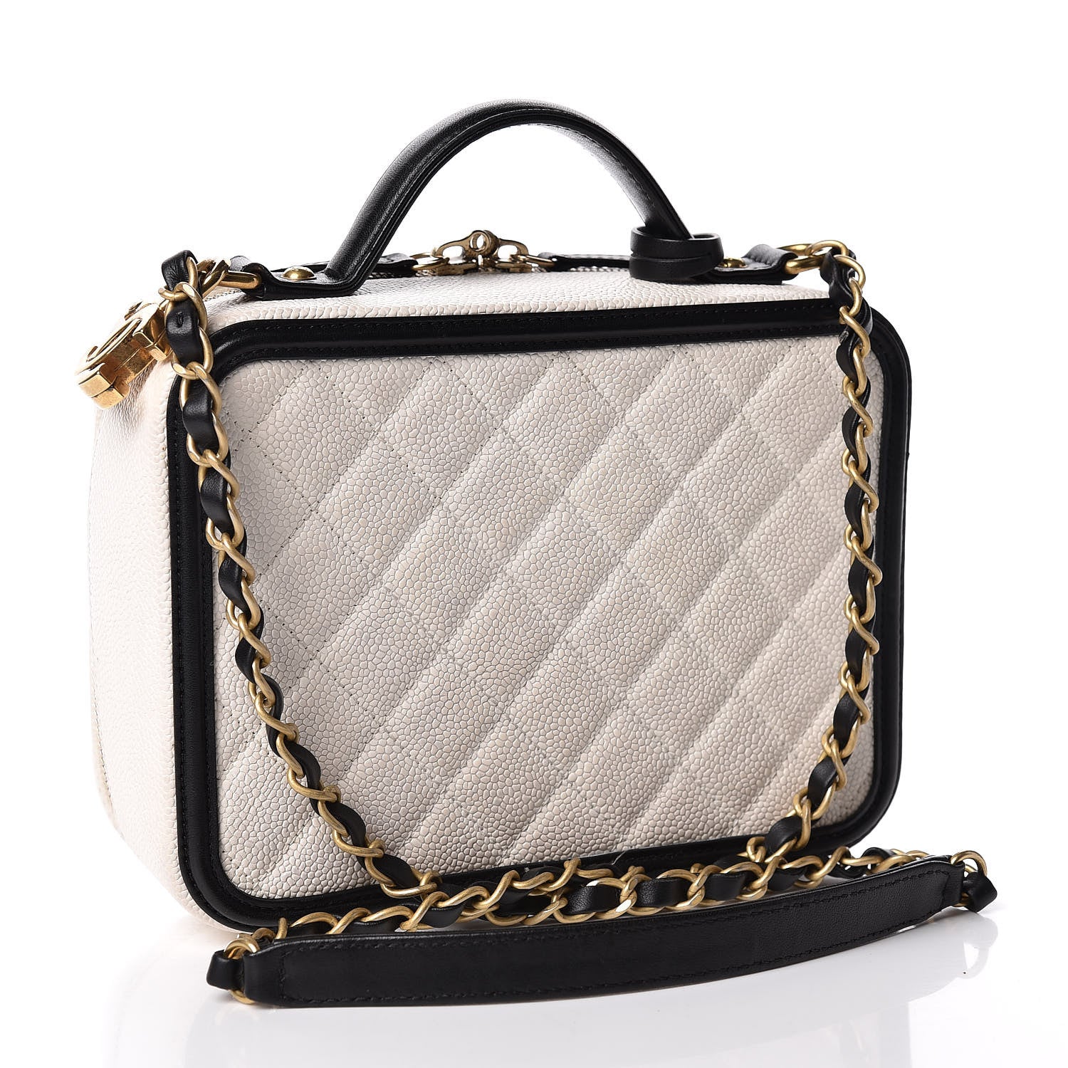Chanel Caviar Quilted Medium CC Filigree Vanity Case White Black 3 of 11
