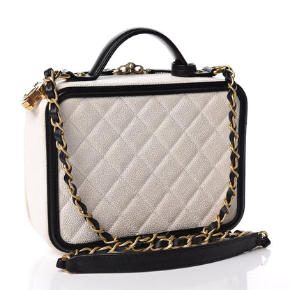Chanel Caviar Quilted Medium CC Filigree Vanity Case White Black 3 of 11