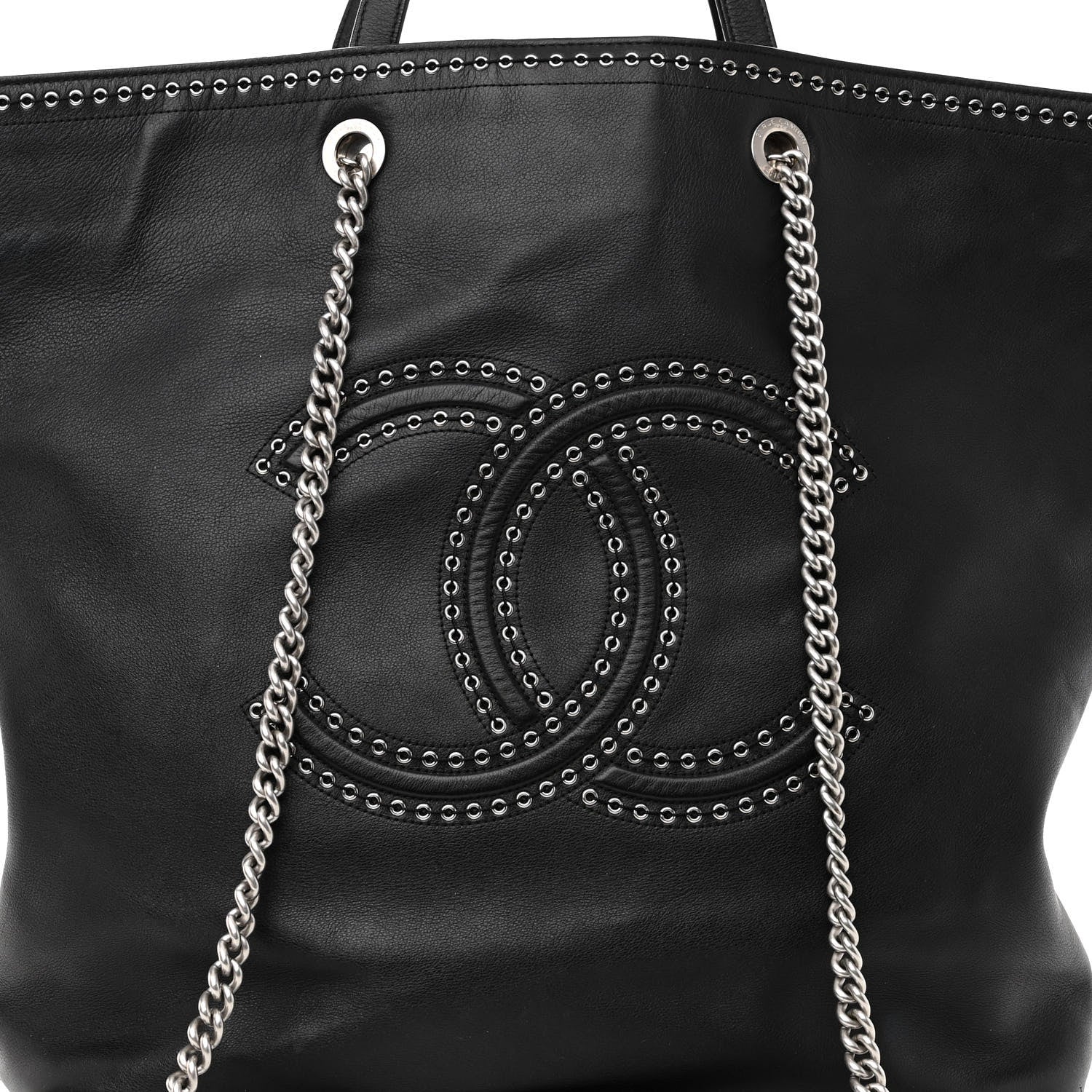 Chanel Grained Calfskin Large Coco Eyelets Shopping Tote Black 7 of 13
