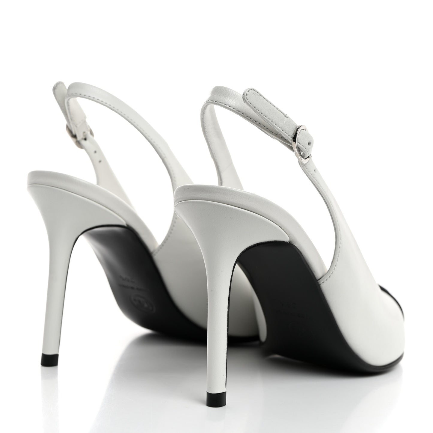 Goatskin Grosgrain Pointed Cap Toe CC Slingback Pumps 36.5 White Black