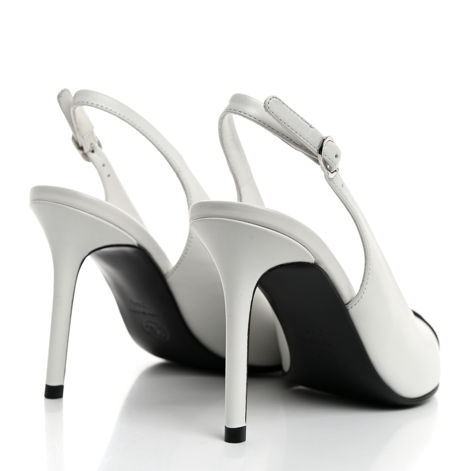 Chanel Goatskin Grosgrain Pointed Cap Toe CC Slingback Pumps 36.5 White Black 4 of 9
