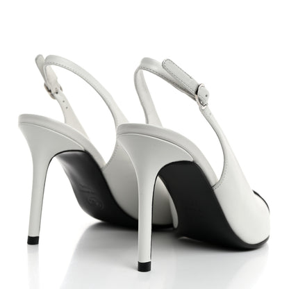 Chanel Goatskin Grosgrain Pointed Cap Toe CC Slingback Pumps 36.5 White Black 4 of 9