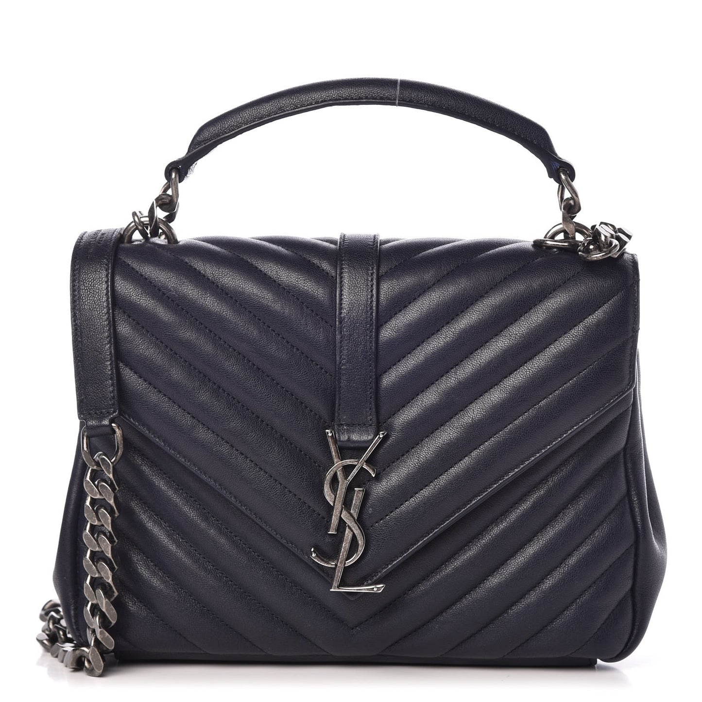 Sheepskin Matelasse Chevron Monogram Medium College Bag Deep Marine