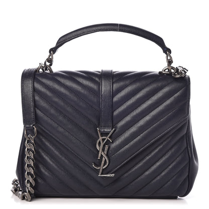 Saint Laurent Sheepskin Matelasse Chevron Monogram Medium College Bag Deep Marine 1 of 27