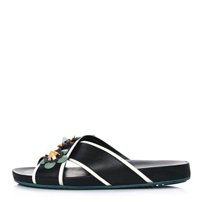 Fendi Calfskin Flowerland Studded Slide Sandals 40.5 Multicolor 1 of 8