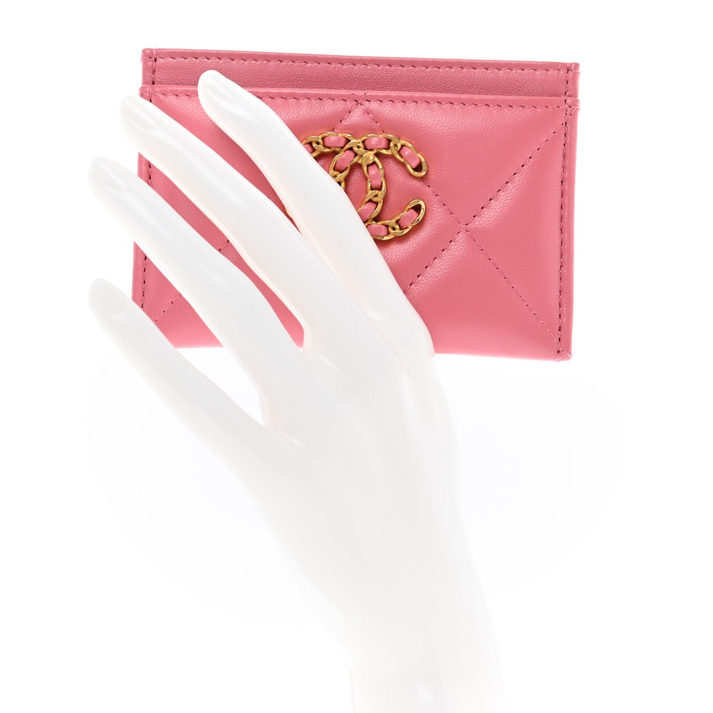 Lambskin Quilted Chanel 19 Card Holder Pink