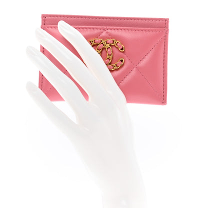 Chanel Lambskin Quilted Chanel 19 Card Holder Pink 2 of 9