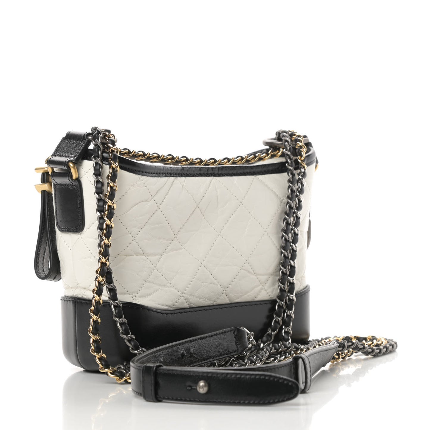Aged Calfskin Quilted Small Gabrielle Hobo Black White
