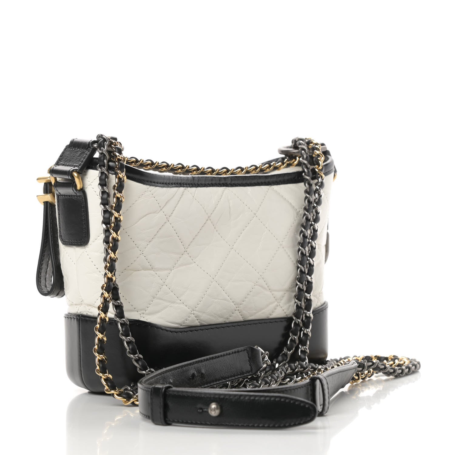 Chanel Aged Calfskin Quilted Small Gabrielle Hobo Black White 3 of 11