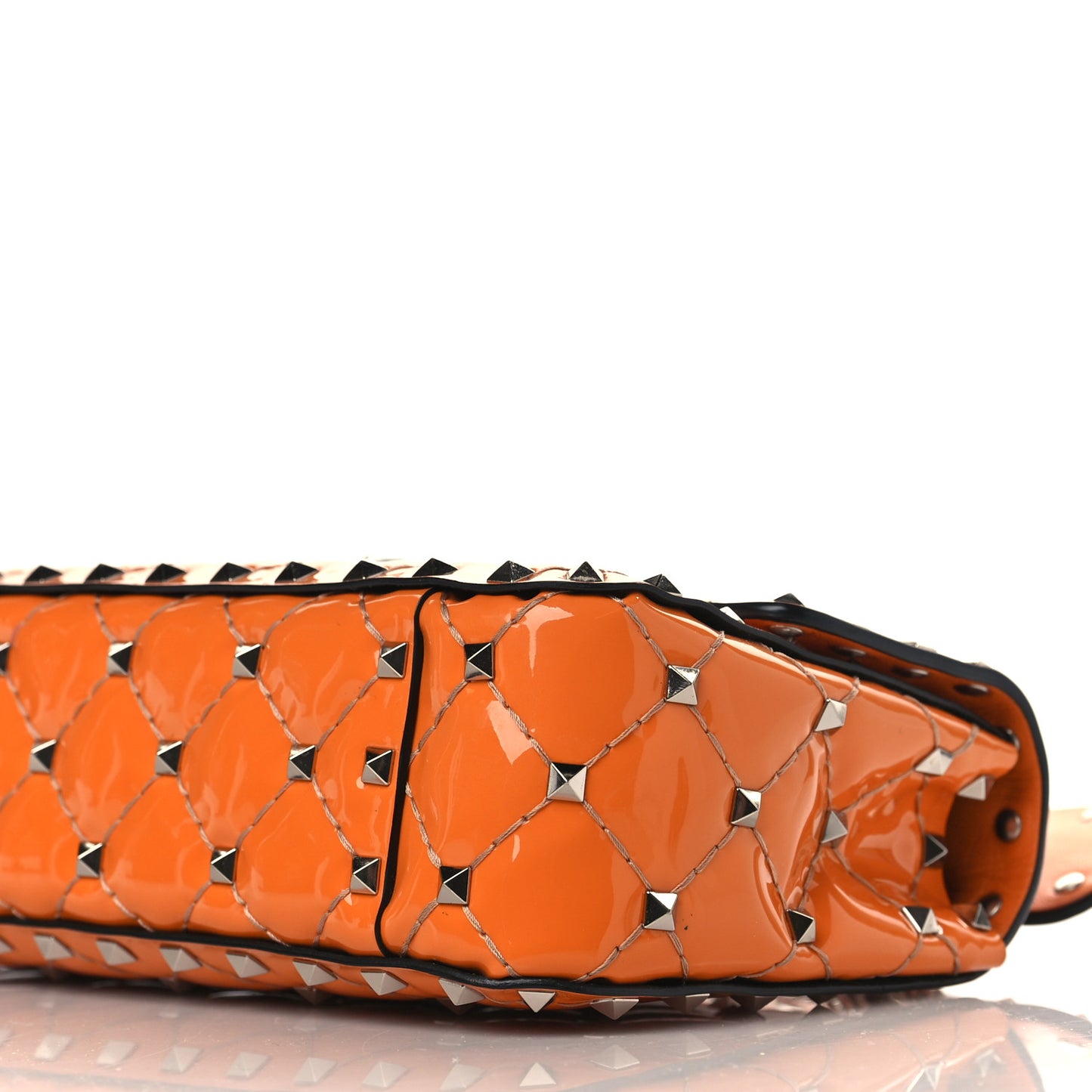 Patent Small Rockstud Spike Shoulder Bag Orange