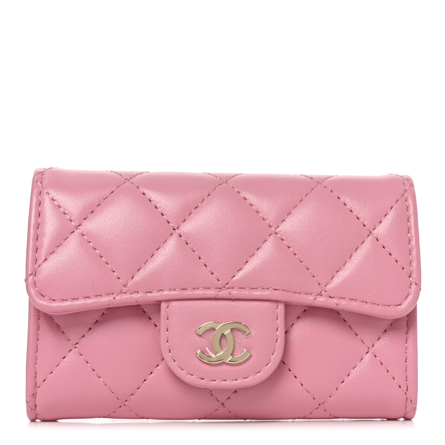 Chanel Lambskin Quilted Flap Card Holder Wallet Pink 1 of 9