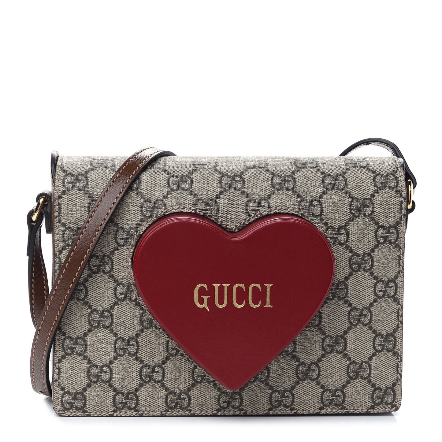 GG Supreme Monogram Script Logo Heart Crossbody Bag Beige Brown