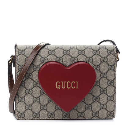 Gucci GG Supreme Monogram Script Logo Heart Crossbody Bag Beige Brown 1 of 11