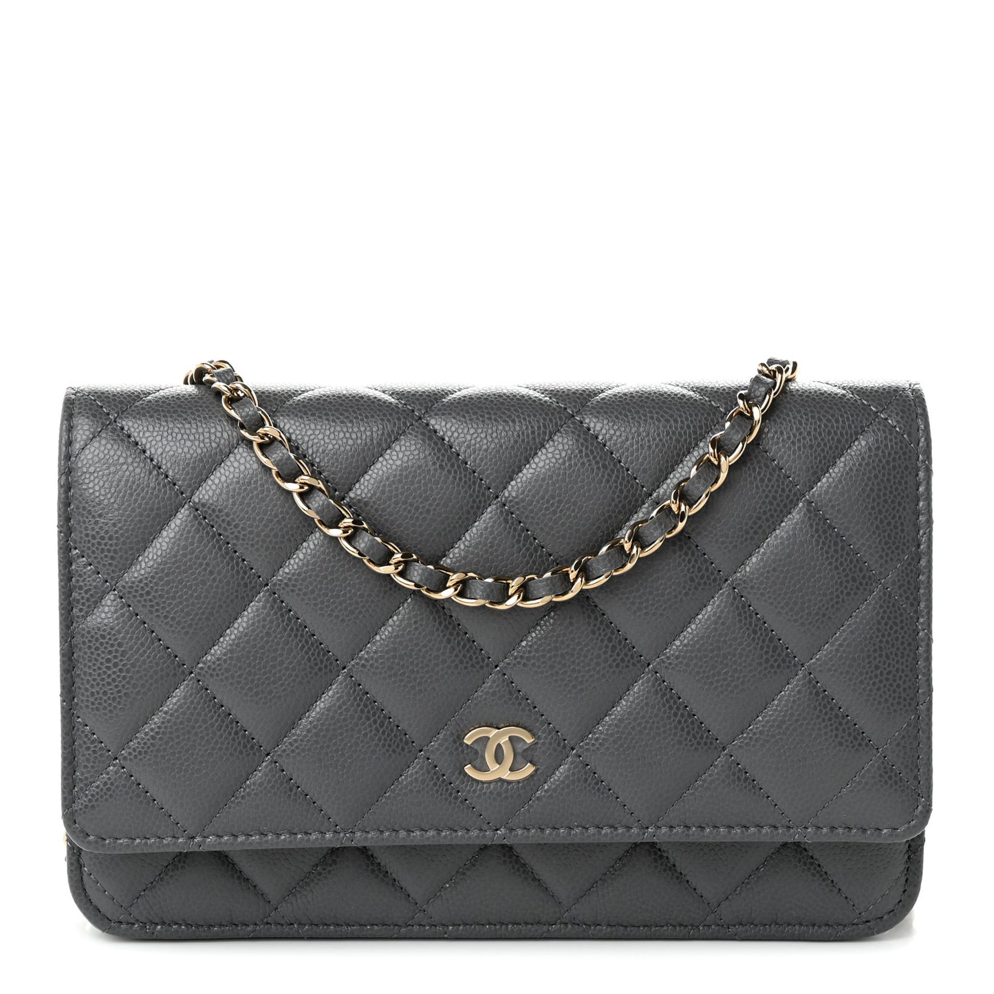 Caviar Quilted Wallet on Chain WOC Grey