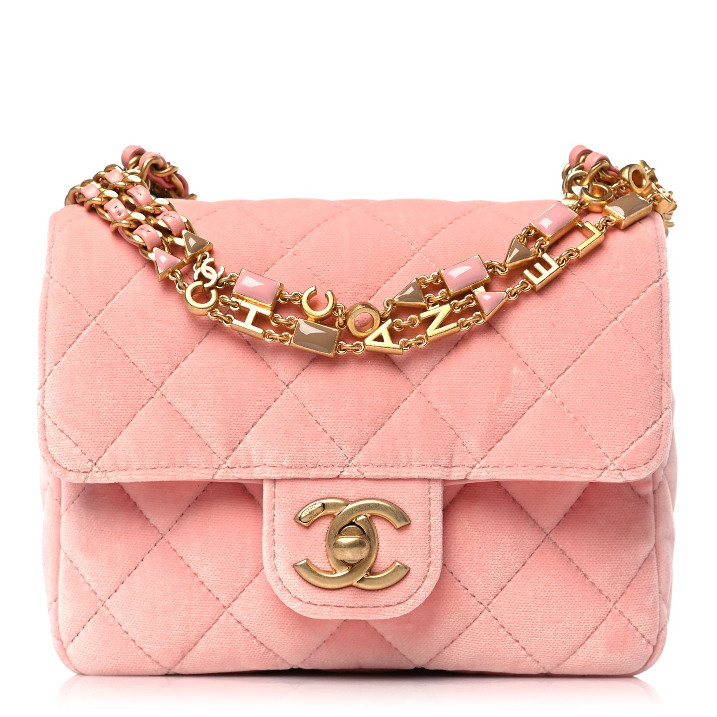 Velvet Enamel Mini Flap Light Pink