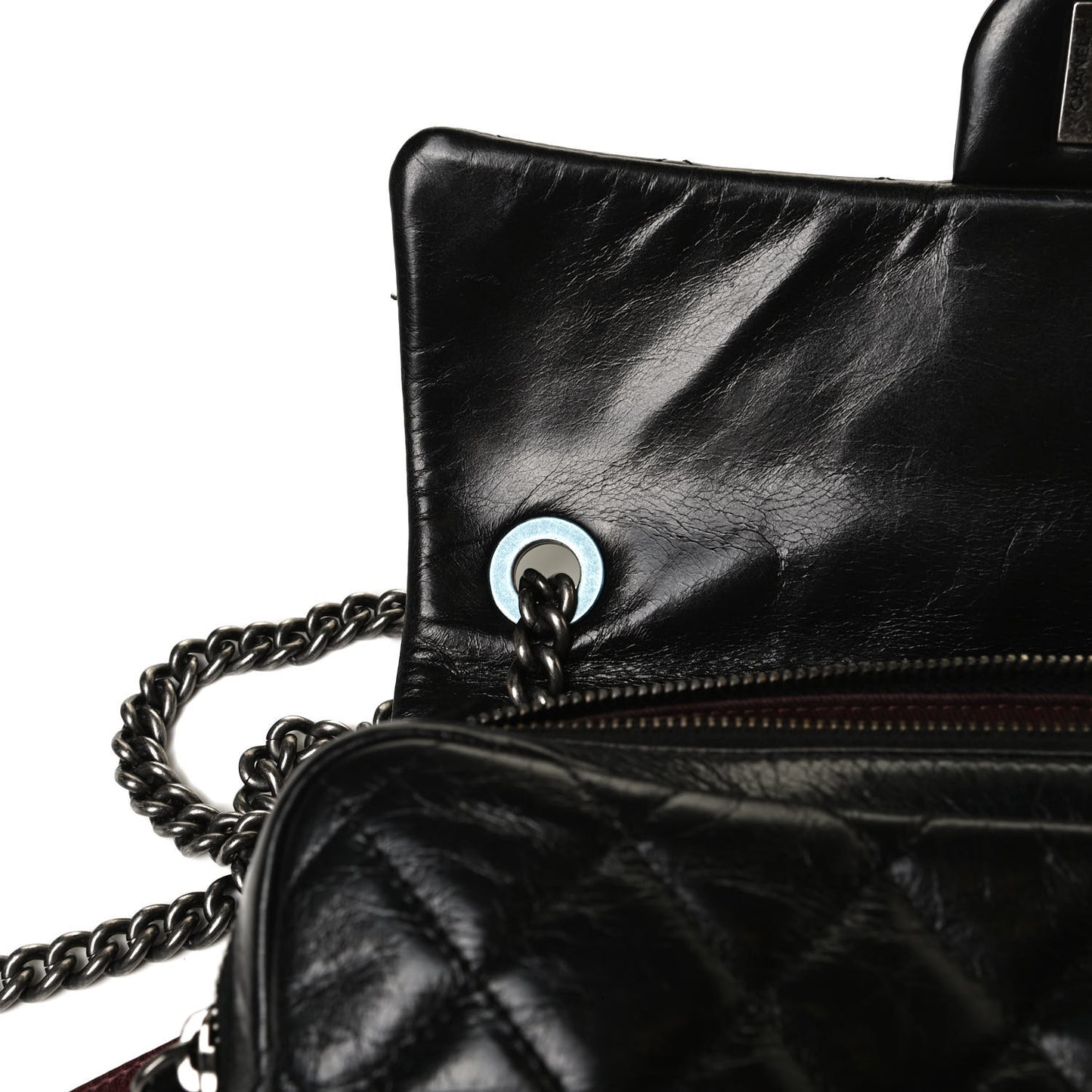 Glazed Calfskin Medium Duo Color Flap Black