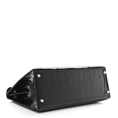 Hermes Shiny Porosus Crocodile Kelly Sellier 32 Black 4 of 11