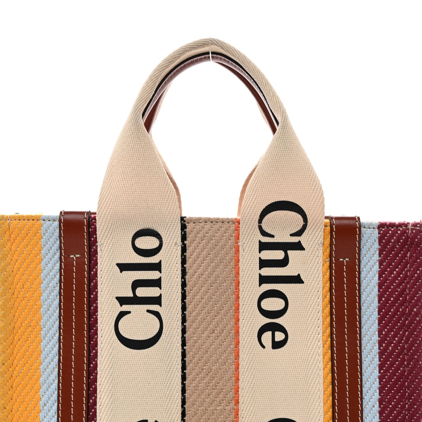 Cotton Calfskin Small Woody Striped Ribbon Tote Multicolor