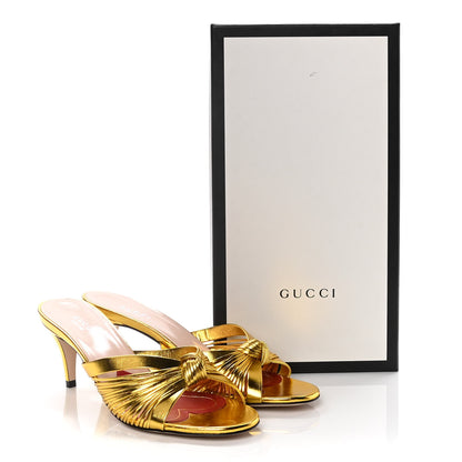 Gucci Metallic Nappa Crawford Knotted Mid Heel Slides 38 Gold 14 of 14