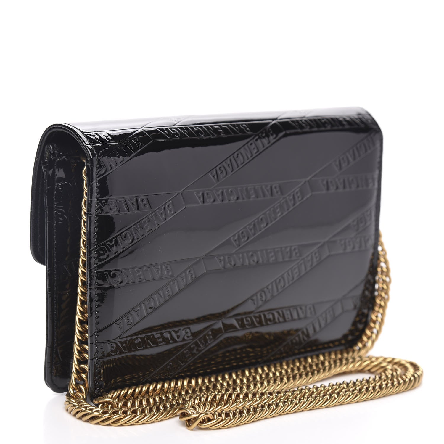 Balenciaga Patent Losange Monogram Embossed BB Wallet On Chain Black 3 of 10