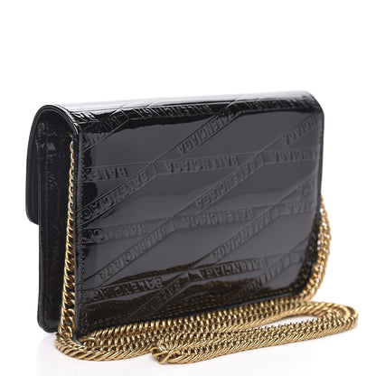 Balenciaga Patent Losange Monogram Embossed BB Wallet On Chain Black 3 of 10