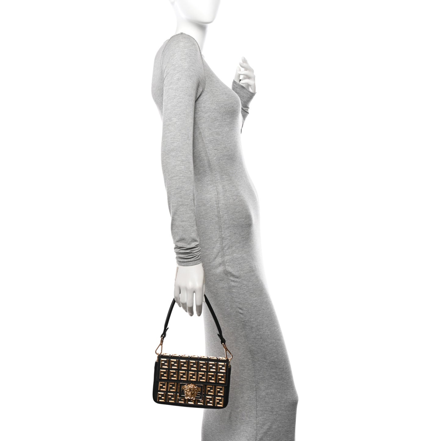 X VERSACE Calfskin Fendace FF Baguette Black