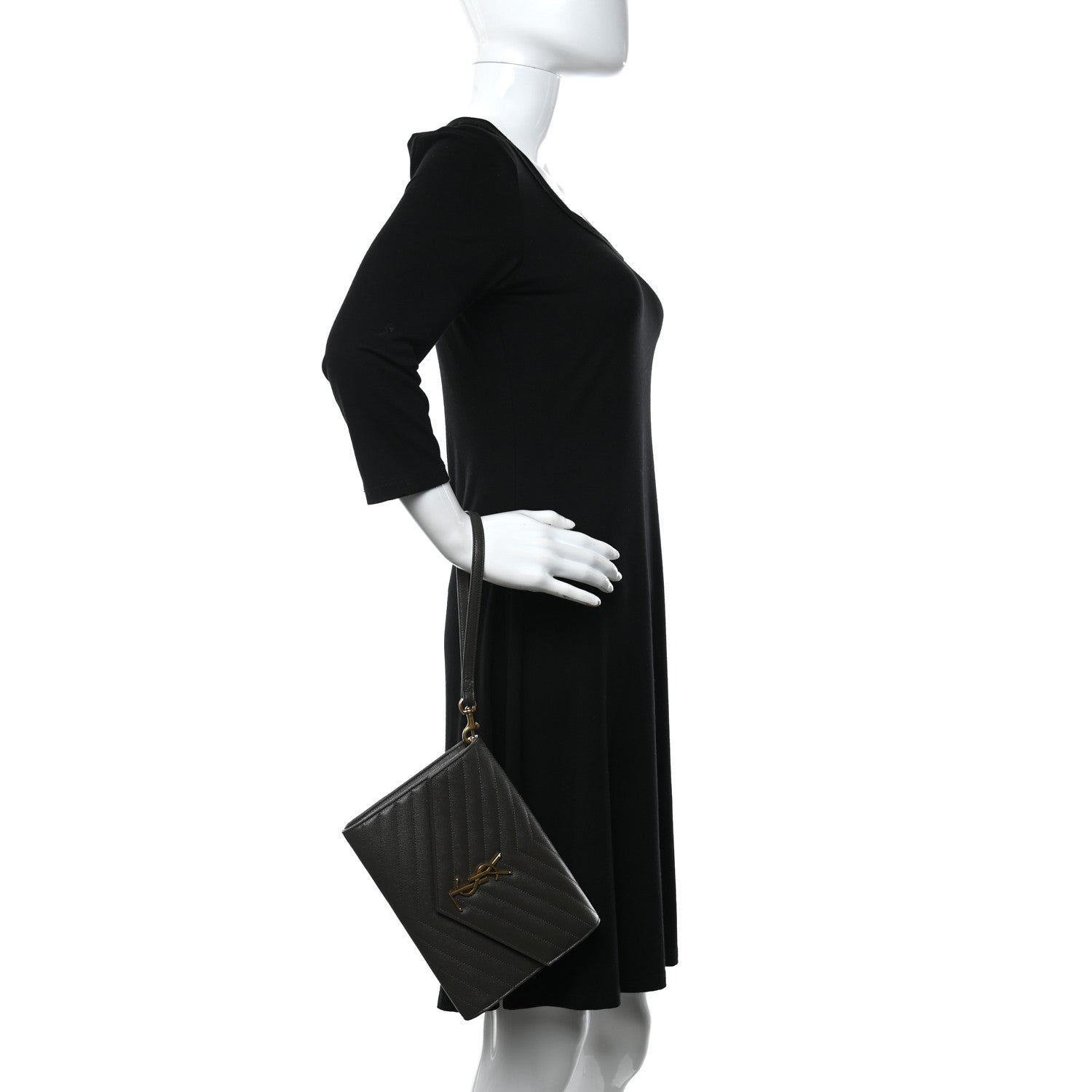 Saint Laurent Grain De Poudre Matelasse Chevron Monogram Envelope Clutch Black 2 of 8