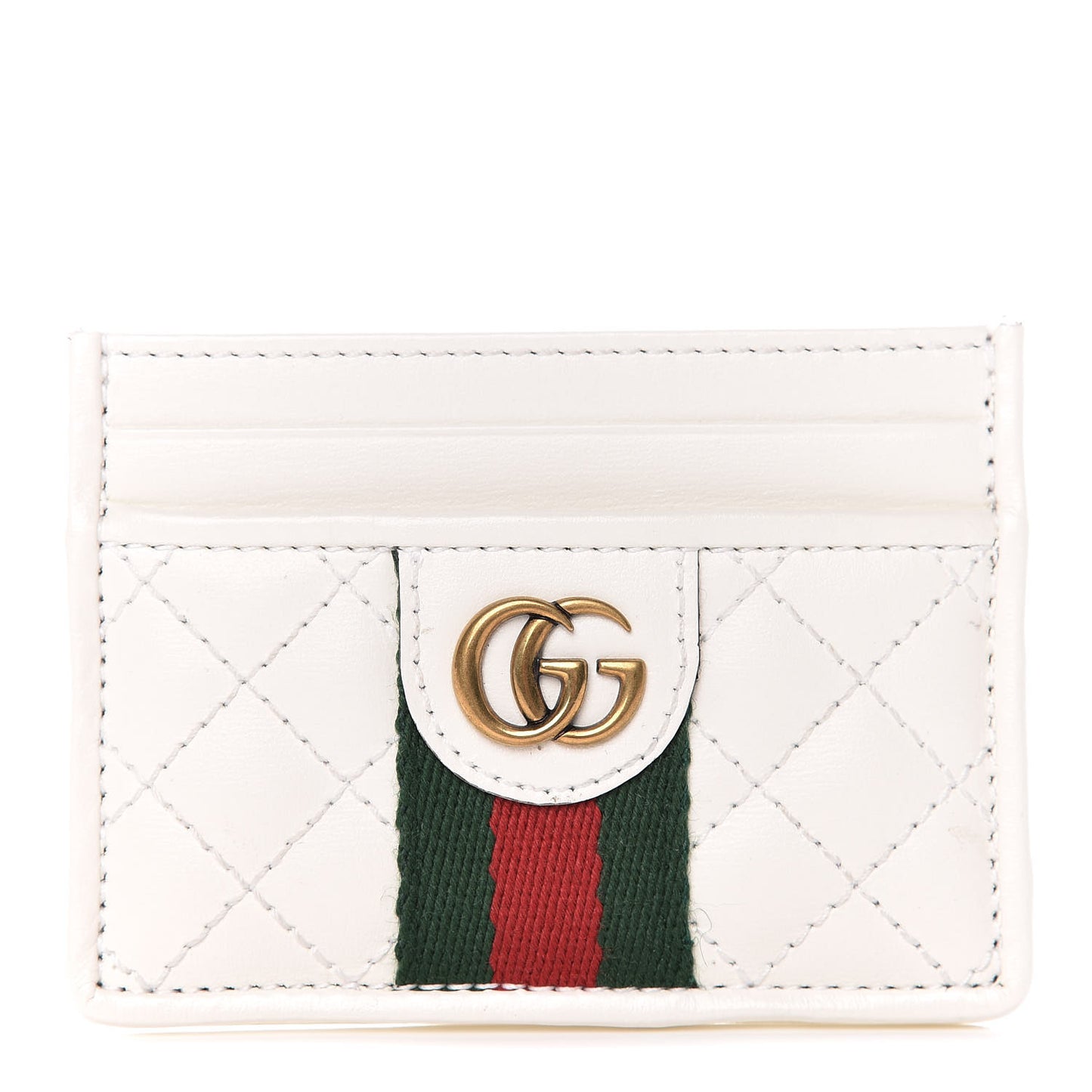 Calfskin Web Stitched Ophidia Card Holder Off White