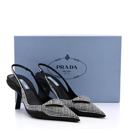 Prada Satin Crystal Logo 90mm Slingback Pumps 36.5 Cristal 9 of 9