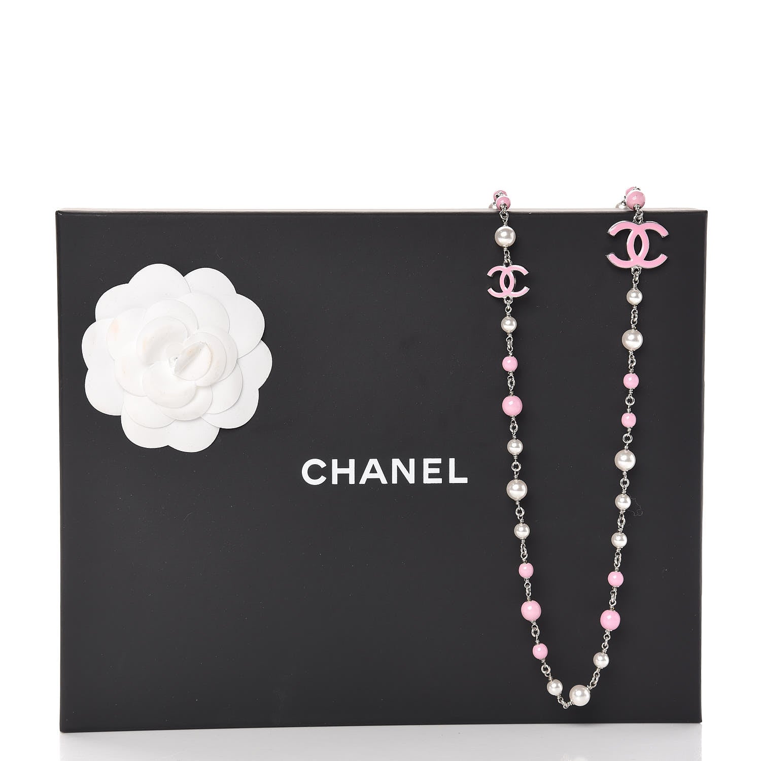 Chanel Pearl Beaded Enamel CC Long Necklace Silver Pink 6 of 6