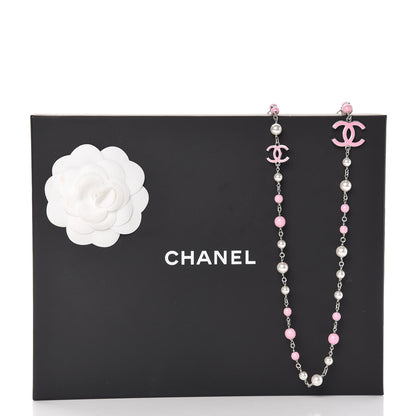 Chanel Pearl Beaded Enamel CC Long Necklace Silver Pink 6 of 6