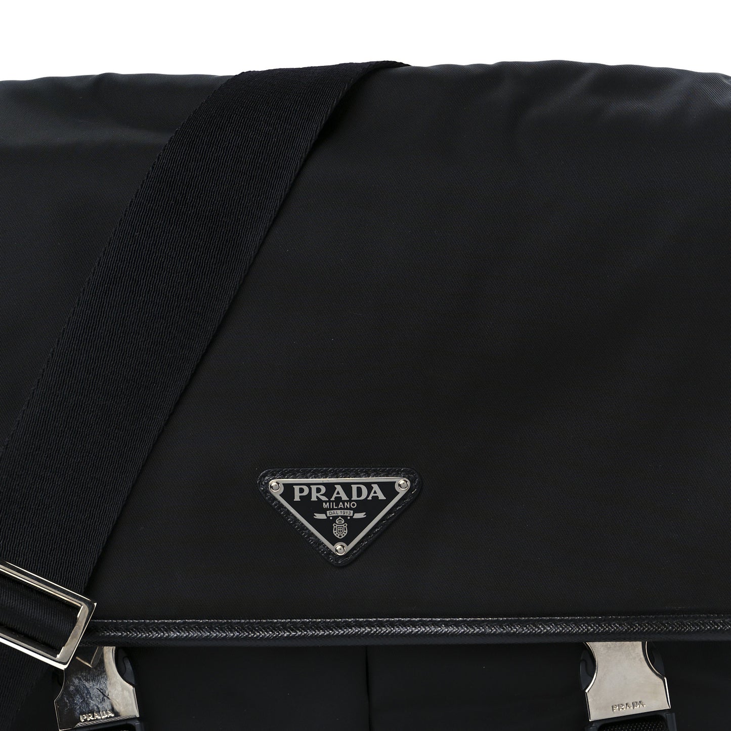 Tessuto Nylon Saffiano Large Double Snap Buckle Messenger Bag Black