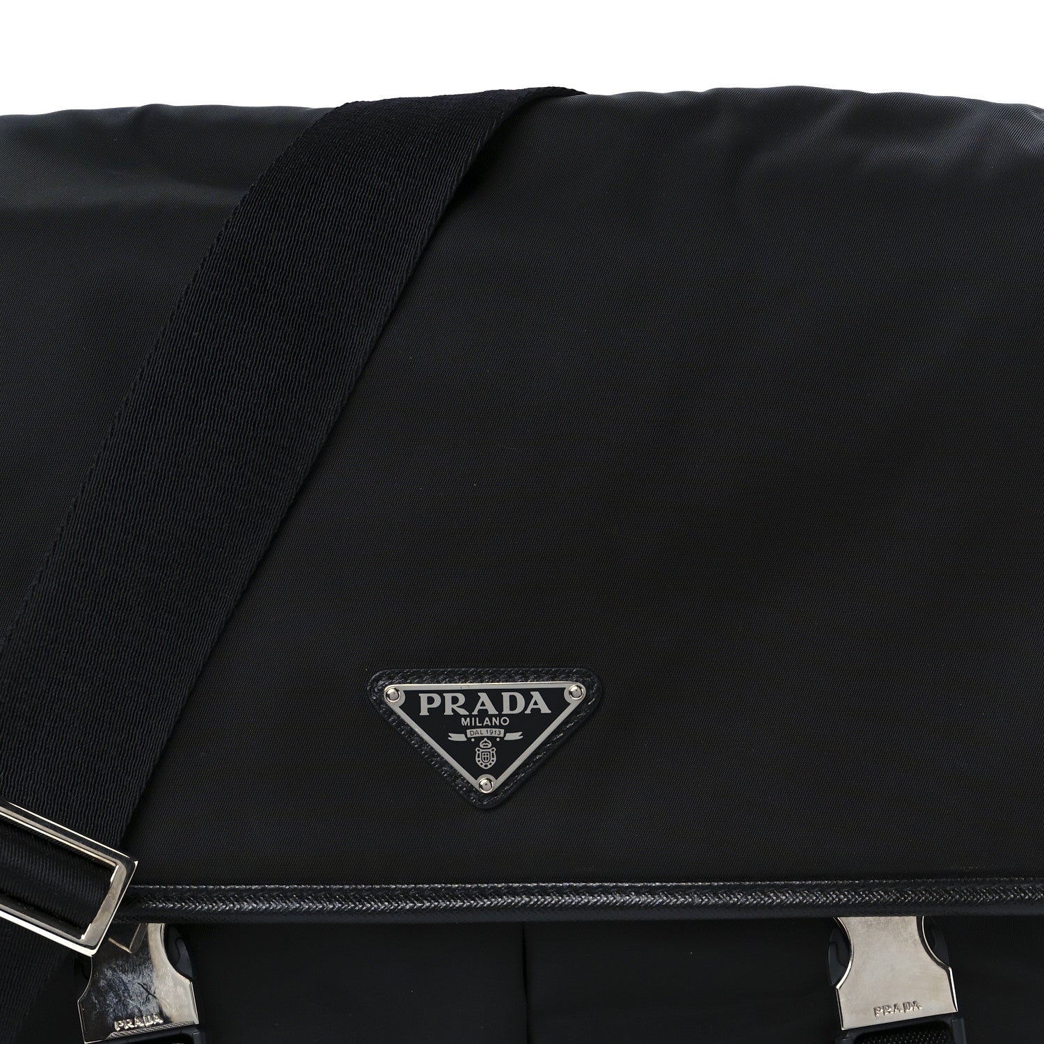 Prada Tessuto Nylon Saffiano Large Double Snap Buckle Messenger Bag Black 8 of 10