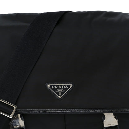 Prada Tessuto Nylon Saffiano Large Double Snap Buckle Messenger Bag Black 8 of 10