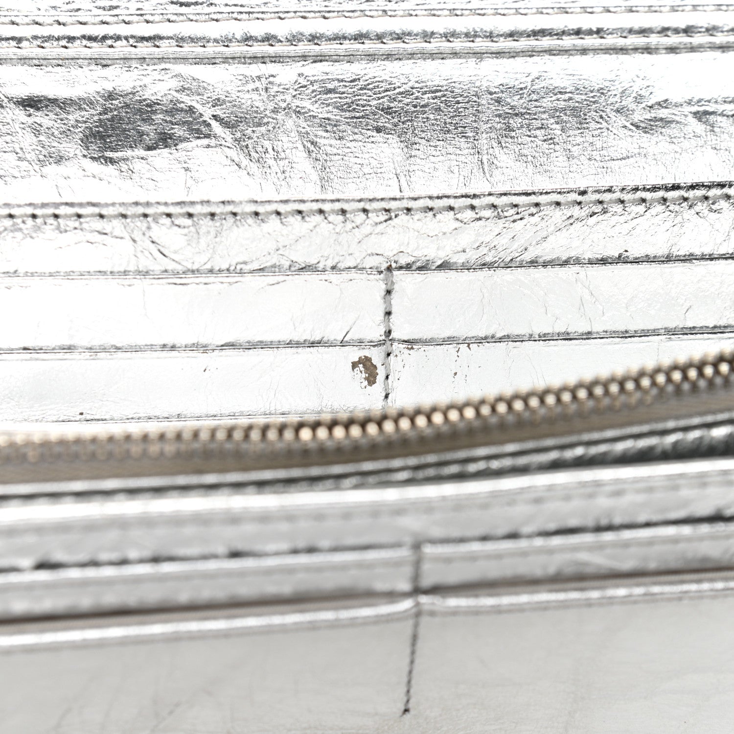 Christian Dior Metallic Crinkled Lambskin Diorama Croisiere Chain Wallet Silver 11 of 13