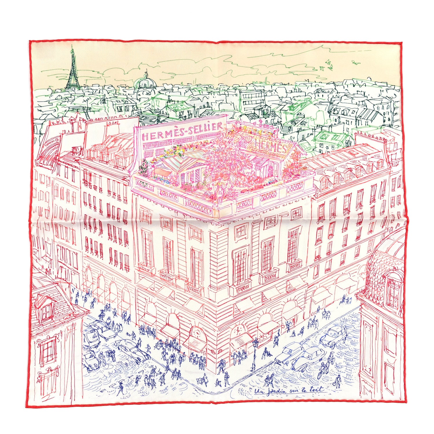 Hermes Silk Un Jardin Sur Le Toit Pocket Square Creme Rogue Multicolor 1 of 5