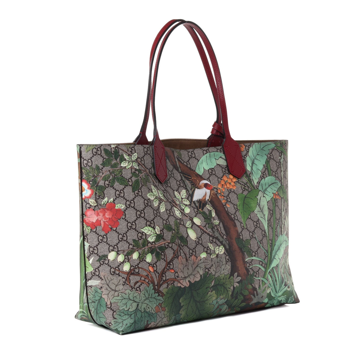 Gucci GG Supreme Monogram Tian Medium Shopping Tote Beige Multicolor Red 3 of 5